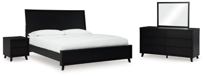 Cama King con paneles Danziar, tocador, espejo y mesita de noche