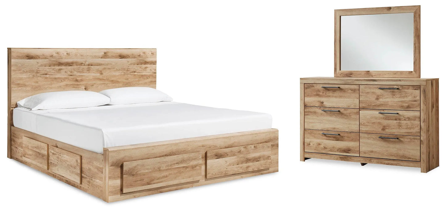 Cama Hyanna King con almacenamiento, dos laterales, tocador y espejo