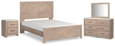 Cama Senniberg Queen con paneles, tocador, espejo y mesita de noche