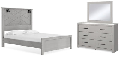 Cama Queen con paneles, tocador y espejo Cottonburg