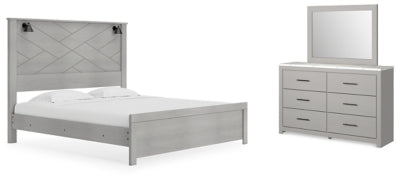 Cama King con paneles, tocador y espejo Cottonburg