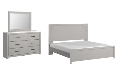Cama King con paneles, tocador y espejo Cottonburg
