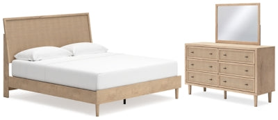 Cama King con paneles, tocador y espejo Cielden