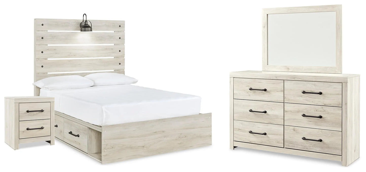 Cama completa Cambeck con espacio de almacenamiento, tocador, espejo y mesita de noche