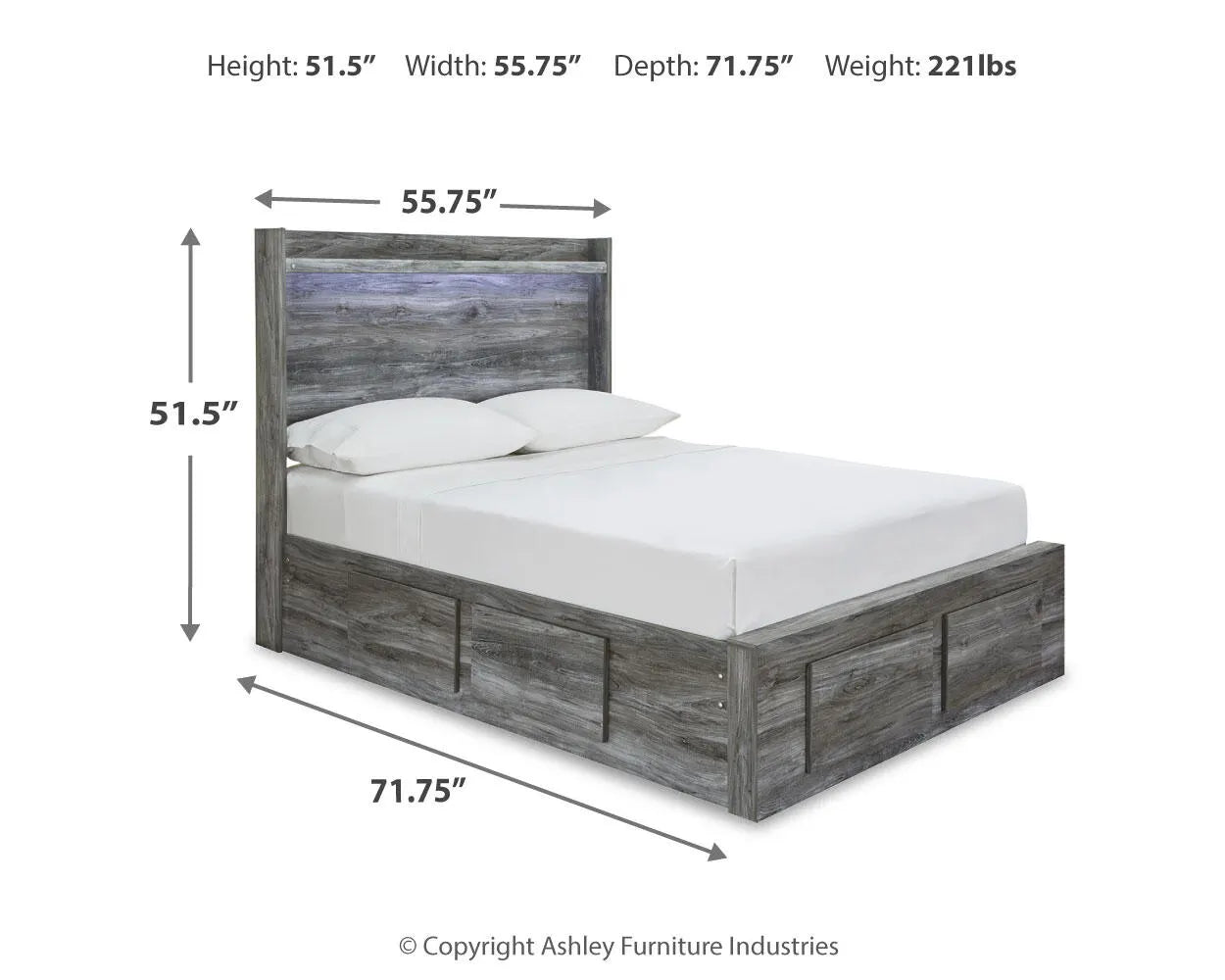 Cama Baystorm de tamaño completo con 6 cajones de almacenamiento
