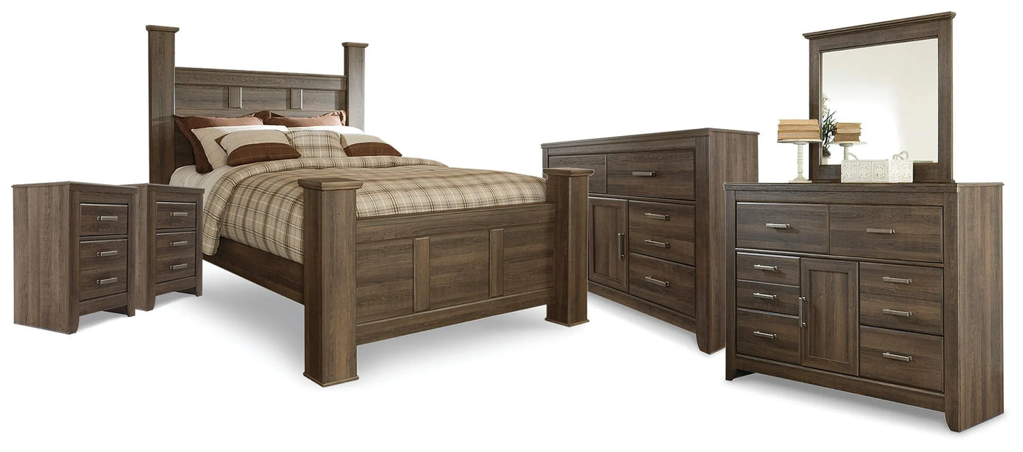 Cama con dosel Juararo Queen, 2 cómodas, espejo y 2 mesitas de noche