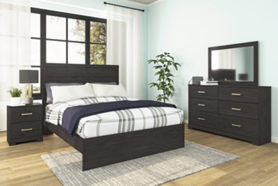 Cama Queen Belachime con paneles, tocador, espejo y mesita de noche