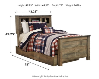 Cama librería individual Trinell con 1 cajón grande de almacenamiento