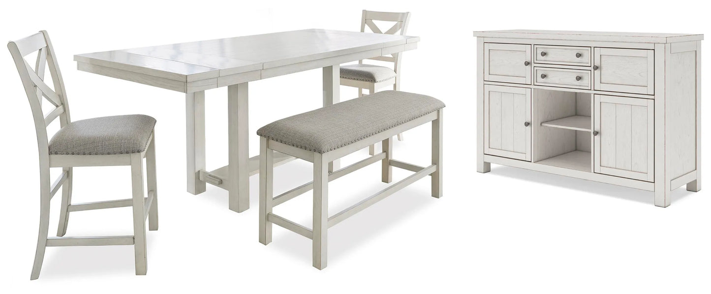 Robbinsdale Counter Height Dining Table, 2 Barstools, Bench and Server