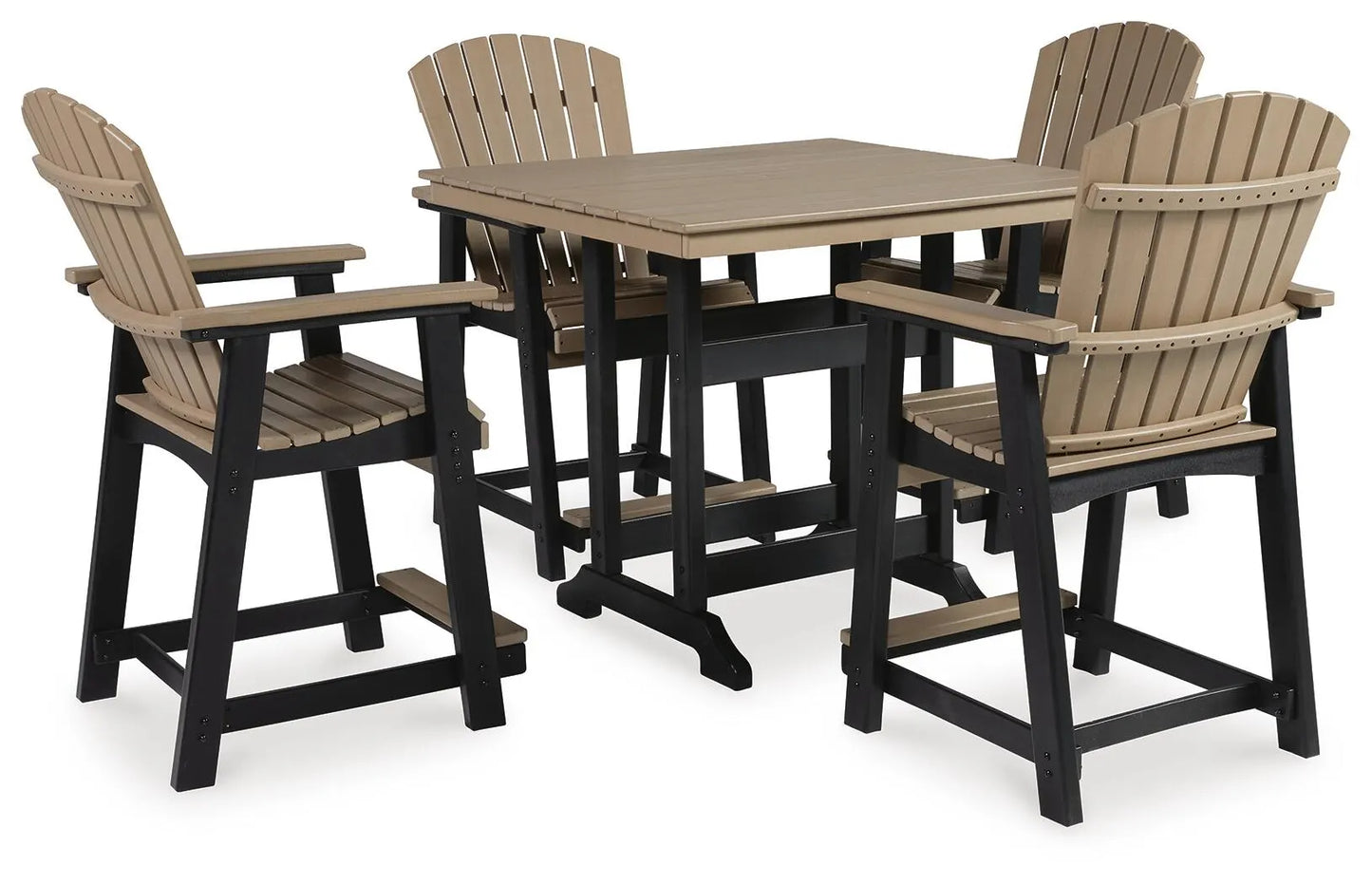 Mesa de comedor de exterior Fairen Trail con altura de mostrador y 4 taburetes