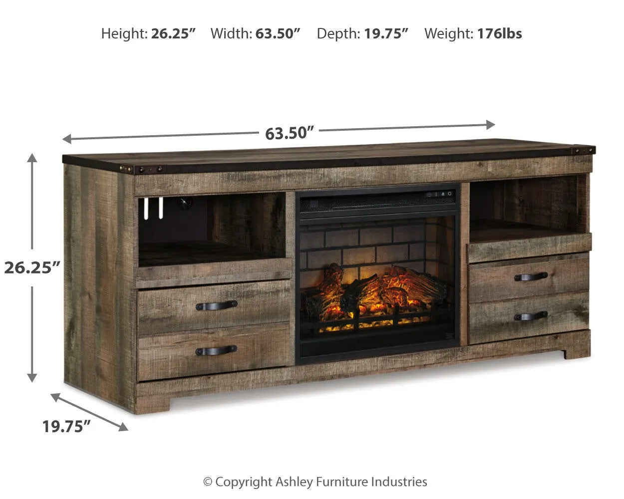 Mueble para TV Trinell de 63" con chimenea eléctrica