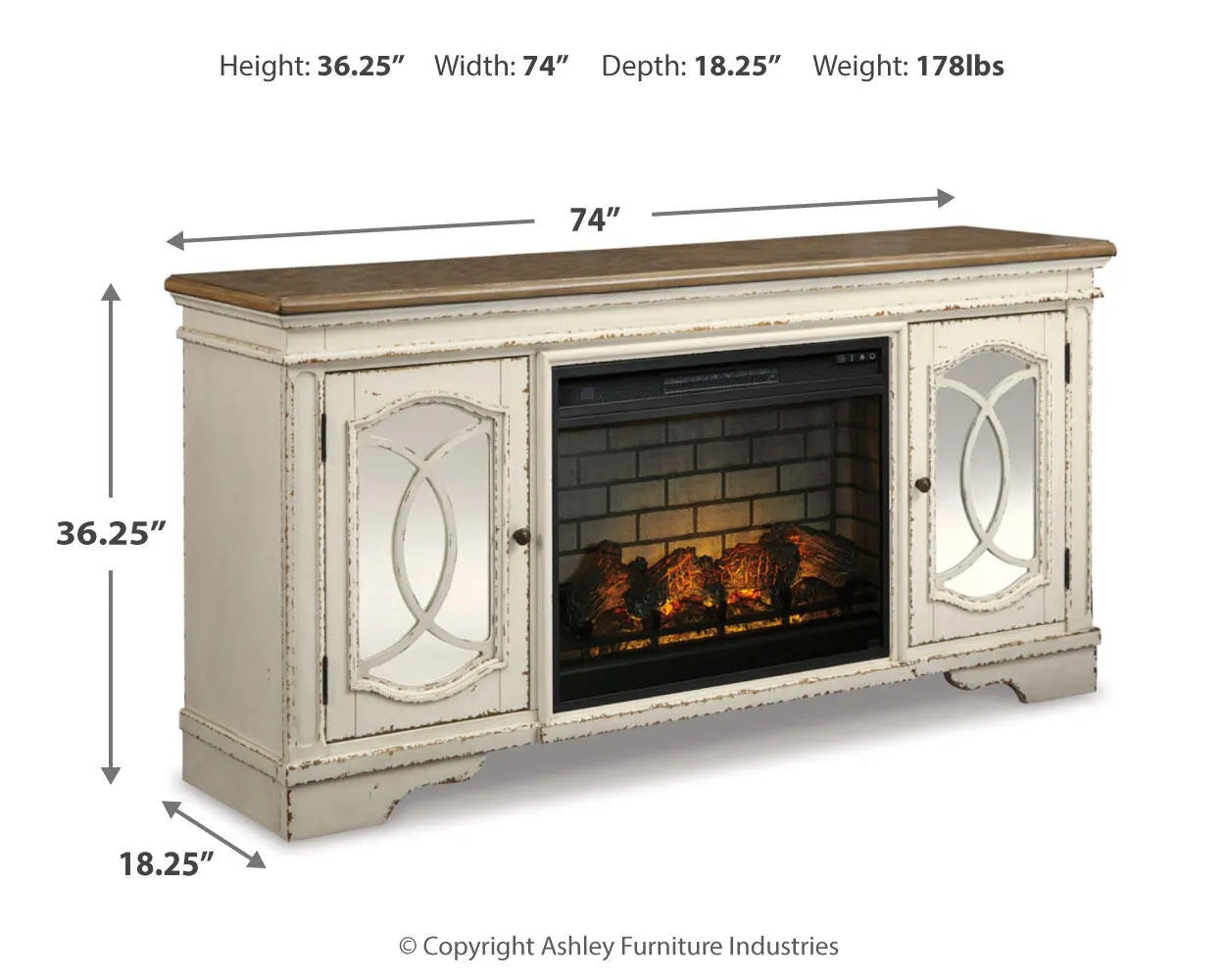 Mueble para TV Realyn de 74" con chimenea eléctrica