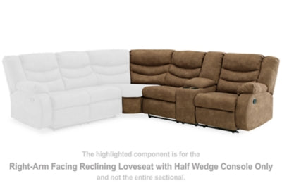 Loveseat reclinable con brazo derecho y consola de media cuña Partymate