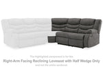Loveseat reclinable con brazo derecho y media cuña Partymate