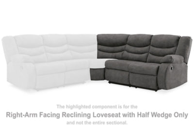 Loveseat reclinable con brazo derecho y media cuña Partymate