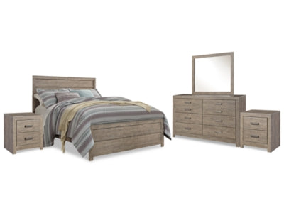 Cama Queen Culverbach con tocador con espejo y dos mesitas de noche