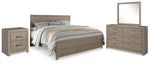 Cama King con paneles Culverbach, tocador, espejo y mesita de noche