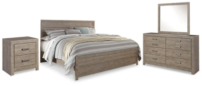 Cama King con paneles Culverbach, tocador, espejo y mesita de noche