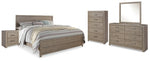 Cama King con paneles Culverbach, tocador, espejo, cómoda y mesita de noche