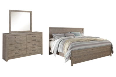 Cama King con paneles, tocador y espejo Culverbach