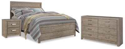 Cama Queen con paneles, cómoda y mesita de noche Culverbach