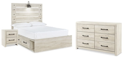 Cama completa Cambeck con espacio de almacenamiento, cómoda y mesita de noche