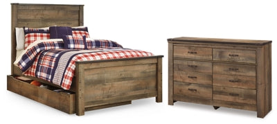 Cama Trinell de tamaño completo con espacio de almacenamiento y cómoda