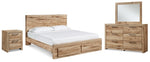 Cama King Hyanna con almacenamiento, tocador, espejo y mesita de noche
