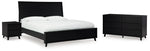 Cama King con paneles, cómoda y mesita de noche Danziar
