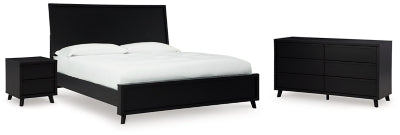 Cama King con paneles, cómoda y mesita de noche Danziar