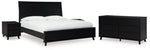 Cama King Danziar con paneles, cómoda y dos mesitas de noche