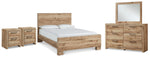 Cama Queen Hyanna con paneles, tocador, espejo y mesita de noche