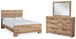 Cama Queen Hyanna con paneles, tocador y espejo