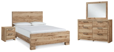 Cama Queen Hyanna con paneles, tocador, espejo y mesita de noche