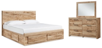 Cama Hyanna King con almacenamiento, un lateral, tocador y espejo