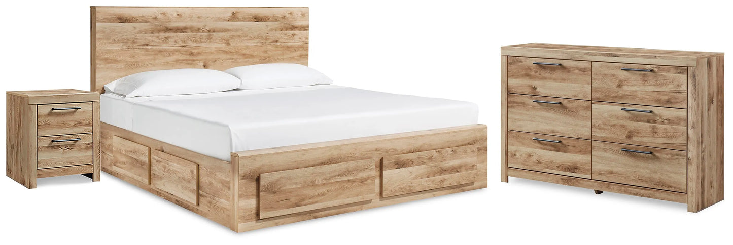 Cama Queen Hyanna con almacenaje, cómoda y mesita de noche