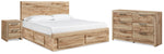 Cama Queen Hyanna con almacenaje, cómoda y mesita de noche