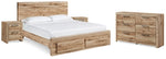 Cama Queen Hyanna con almacenaje, cómoda y dos mesitas de noche