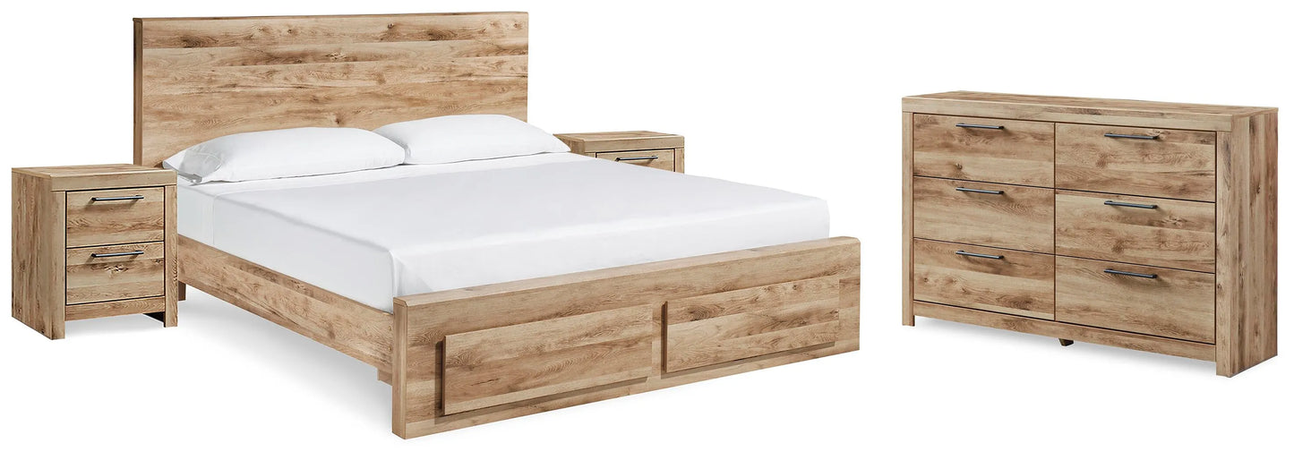 Cama Queen Hyanna con almacenaje, cómoda y dos mesitas de noche