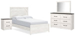 Cama Gerridan con paneles completos, tocador, espejo y mesita de noche