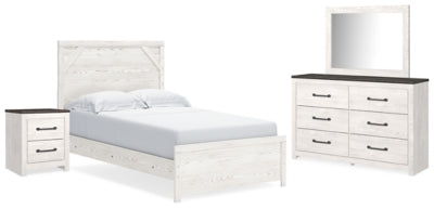 Cama Gerridan con paneles completos, tocador, espejo y mesita de noche