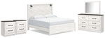 Cama Gerridan King con paneles, tocador, espejo y dos mesitas de noche