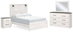 Cama Queen con paneles Gerridan, tocador, espejo y mesita de noche