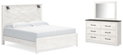 Cama King con paneles, tocador y espejo Gerridan