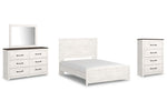 Cama Queen con paneles Gerridan, tocador, espejo y cómoda