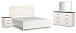 Cama Gerridan King con paneles, tocador con espejo y mesita de noche