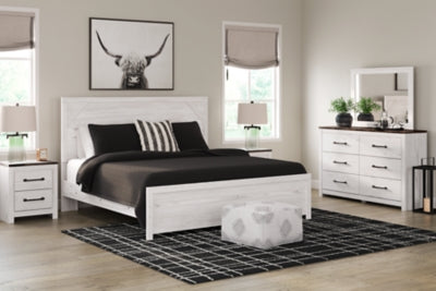 Cama Gerridan King con paneles, tocador con espejo y mesita de noche