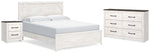 Cama King con paneles, cómoda y mesita de noche Gerridan