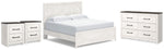 Cama King Gerridan con paneles, cómoda y dos mesitas de noche