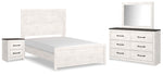 Cama Senniberg con paneles completos, tocador, espejo y mesita de noche